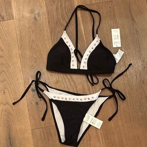 Cupshe Black and White Bikini with Gold Accents